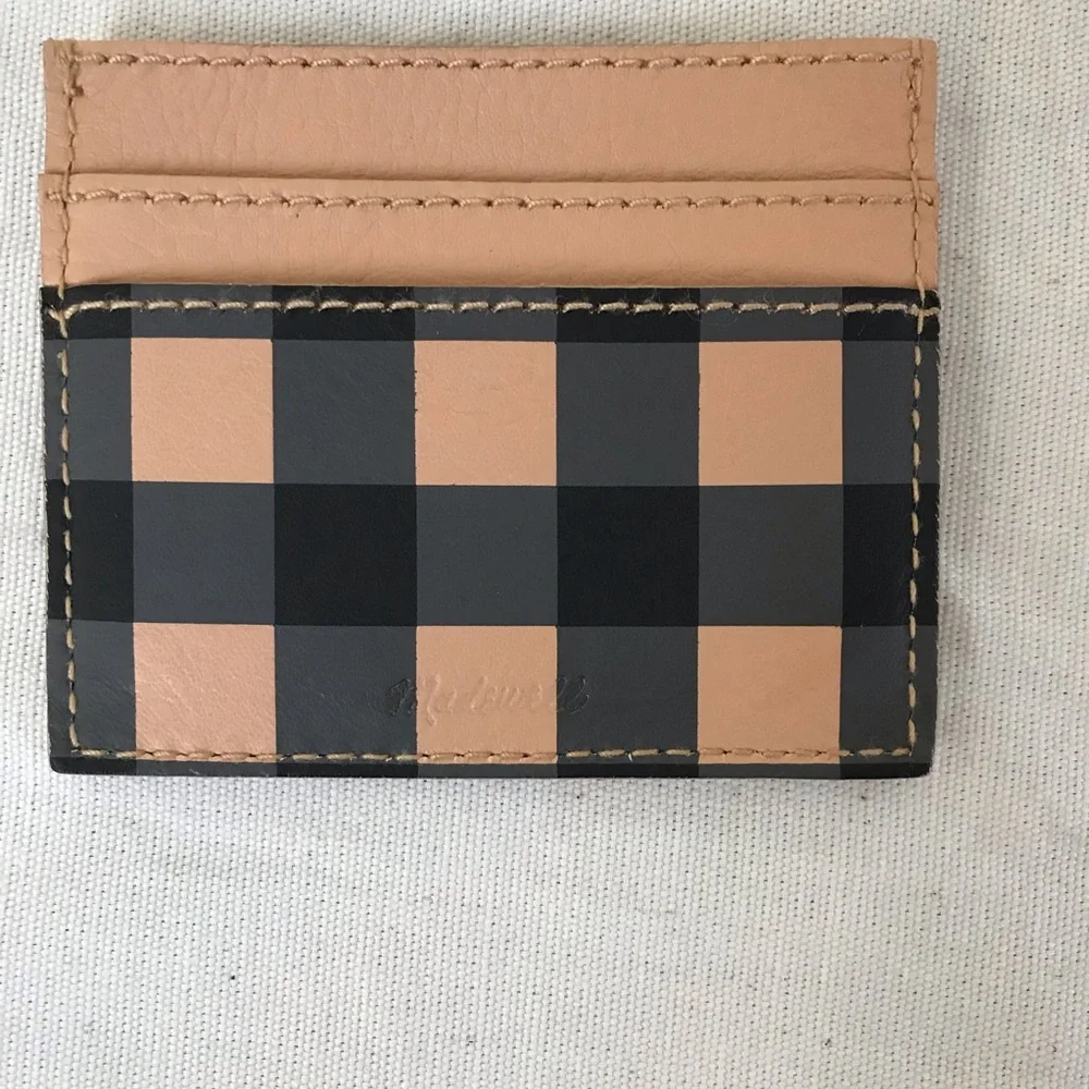 NWT Madewell  THE LEATHER CARD CASE: GINGHAM EDITION